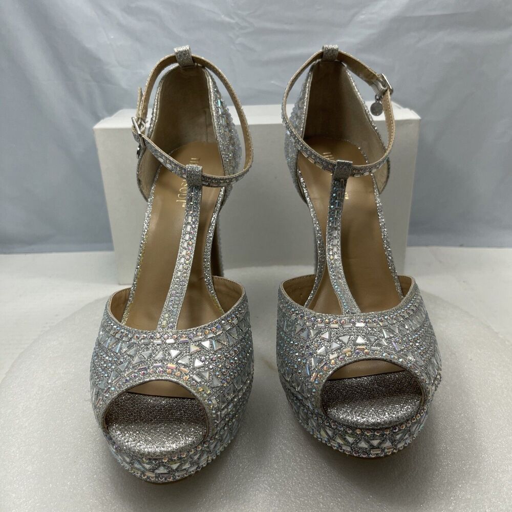 Thalia Sodi Chace Embellished Platform Pumps, Silver, Women Size 10M Item#329